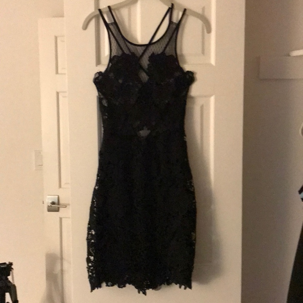 Black all lace dress.